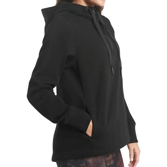 Athleta Tops - ATHLETA Large Cozy Karma Half Zip Hoodie Black Fleece High-Low Sporty Cozy *FLAW